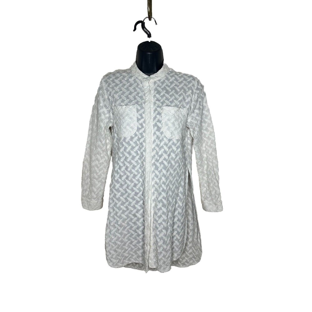 Ray Cassin Tunic Top Button down Shirt Long Sleeve Embroidered Sz XS Cotton